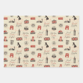 ロンドンUK通りギフトラッピング紙セット3 ラッピングペーパーシート