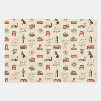 ロンドンUK通りギフトラッピング紙セット3 ラッピングペーパーシート