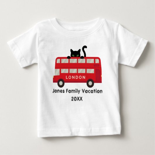 ロンドンUK Red Bus Catファミリー休暇記念品 ベビーTシャツ (正面)