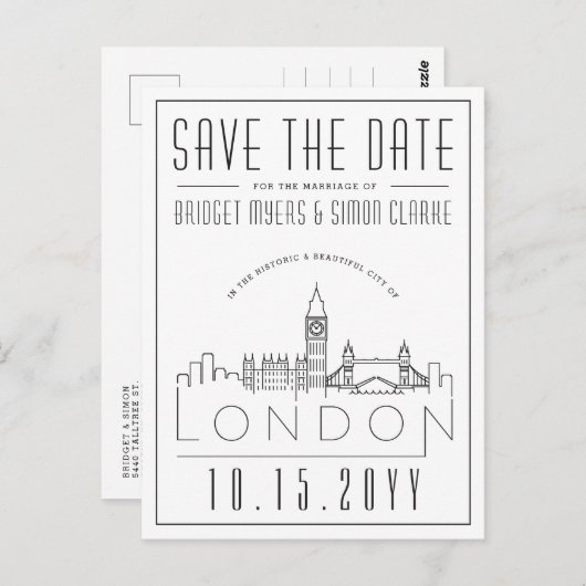 ロンド結婚ン |スタイル設定されたスカイライン日付を保存 ポストカード (正面/裏面)
