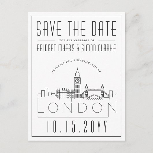 ロンド結婚ン |スタイル設定されたスカイライン日付を保存 ポストカード (正面)