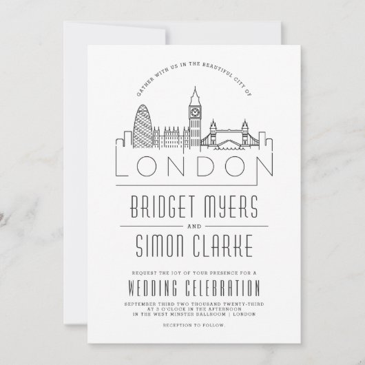 ロンド結婚ン |ランドマーク様式化されたスカイラインインビタ 招待状 (正面)