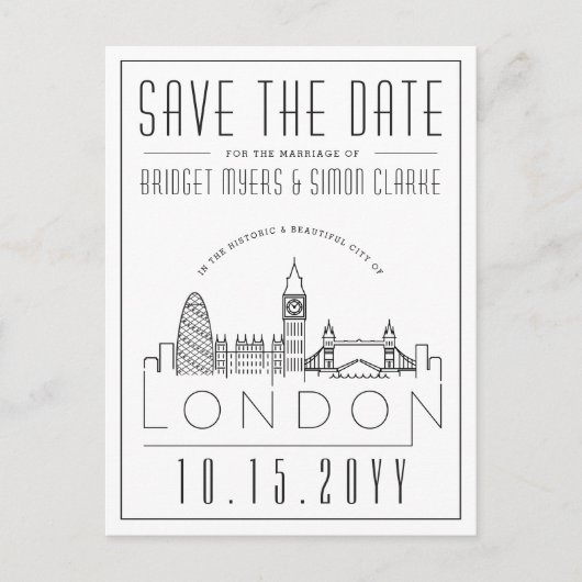 ロンド結婚ン |様式化されたランドマーク日付を保存 ポストカード (正面)