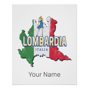 ロンバルディイタリアレトロ地域マップヴィンテージ土産 ポスター