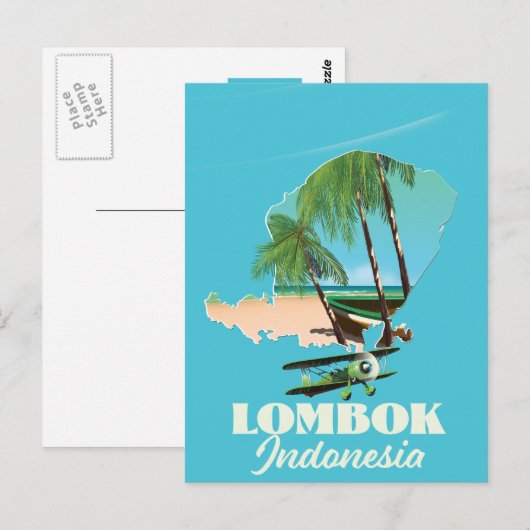 ロンボク島インドネシア地図 ポストカード (正面/裏面)