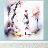 ロンリーウーマン歩く キャンバスプリント (インサイチュ (ウッドフロア))