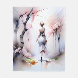 ロンリーウーマン歩く フリースブランケット