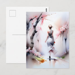 ロンリーウーマン歩く ポストカード