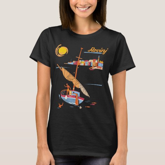 ロヴィニ・クロアチア ヨット ハーバー 日没 旅行 Tシャツ (正面)