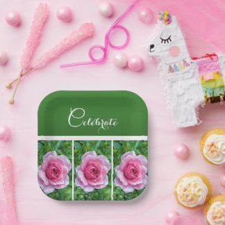 ローかわいらしにピンクのバラ – 紙プレート ペーパープレート