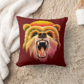 ローアリンググリズリーベア顔 クッション (ブランケット)