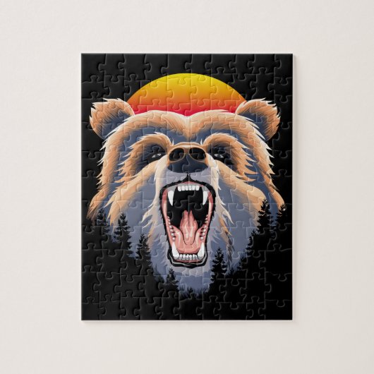 ローアリンググリズリーベア顔 ジグソーパズル (縦)