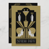 ローアリングティーズアールデコ誕生日 招待状 (正面/裏面)