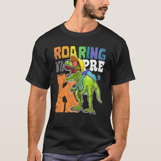 ローアリングプレK恐竜レックス新学期少年 Tシャツ (正面)