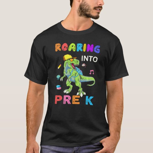 ローアリングプレK恐竜レックス新学期少年 Tシャツ (正面)