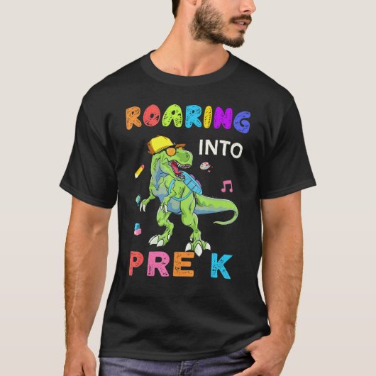 ローアリングプレK恐竜レックス新学期少年 Tシャツ (正面)