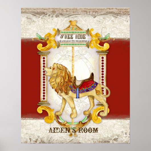 ローアリングライオンブラスリングや輪、サーカス回転木馬ヴィンテージ ポスター (正面)