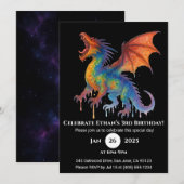 ローアリングレインボードラゴン誕生日招待状 招待状 (正面/裏面)