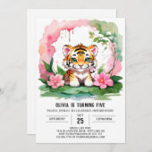 ローアリングワイルドワンタイガーテーマ誕生日 招待状 (正面/裏面)