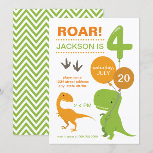 ローアI'm 4 Green Dinosaur誕生日 招待状