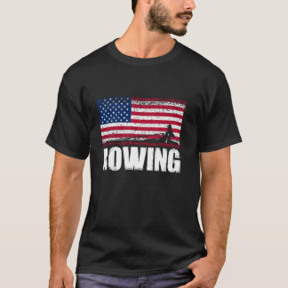 ローイングスポーツレトロアメリカンフラッグUSAアメリカボート Tシャツ