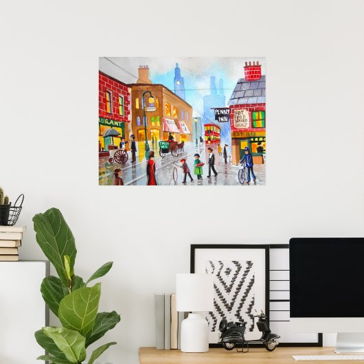 ローインスパイアリー忙し通りシ絵画ーン電車 ポスター (ホームオフィス)