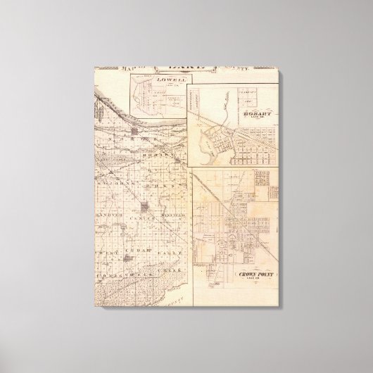 ローエルとレイク郡の地図 キャンバスプリント (正面)