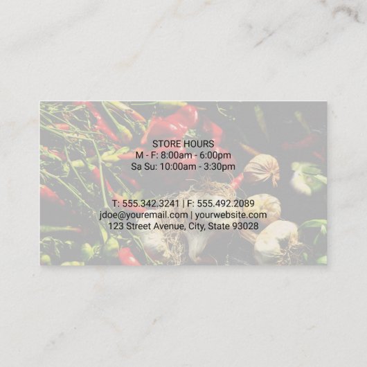 ローカルオーガニック | 農家市場の新鮮農産物 名刺 (裏面)