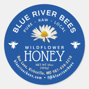 ローカルハニーデイジーブルーラベルとFacebookハンドル ラウンドシール