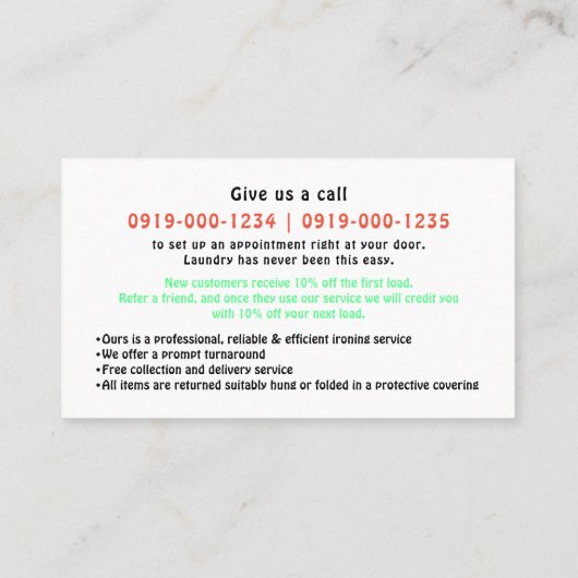 ローカル専門のアイロンをかけるサービス 名刺 (裏面)