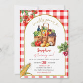 ローカル成長ファーマーズマーケットテーマ誕生日ガール 招待状 (正面)