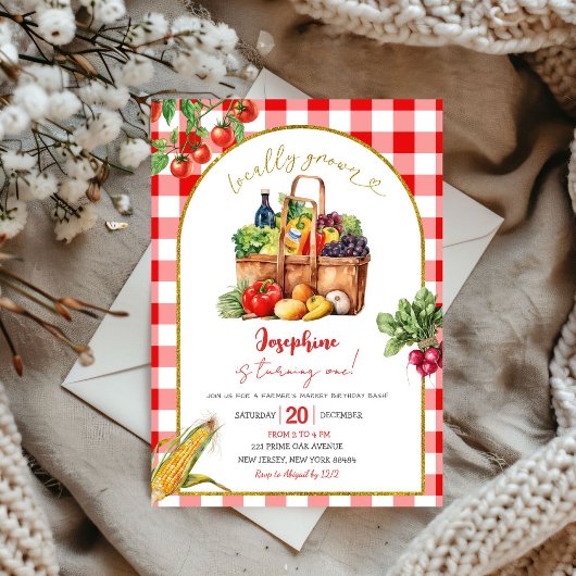 ローカル成長ファーマーズマーケットテーマ誕生日ガール 招待状