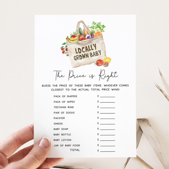 ローカル産ベビーシャワープライスイズライトゲーム (Locally Grown Baby Shower Game)