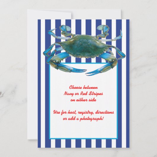 ローカントリーの青いカニストライプが沸騰する – 赤または海軍 招待状 (裏面)