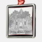 ローカントリーメリークリスマスブラフトンチャーチスケッチ メタルオーナメント (左)