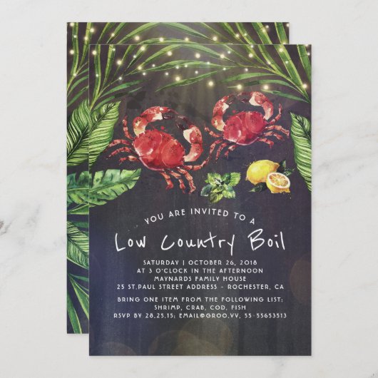 ローカントリー沸騰カニ調理夕食パーティー 招待状 (正面/裏面)