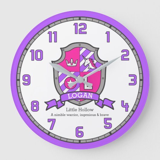ローガンレター名unicorn crest purple ラージ壁時計 (正面)