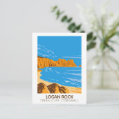 ローガンロックオントレーンクリフインコーンウォールヴィンテージ ポストカード (スタンド正面)