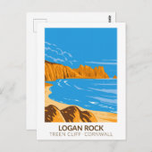 ローガンロックオントレーンクリフインコーンウォールヴィンテージ ポストカード (正面/裏面)
