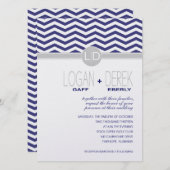 ローガン シェブロン | ネイビーグレー メタリック アイスペーパー 招待状 (正面/裏面)