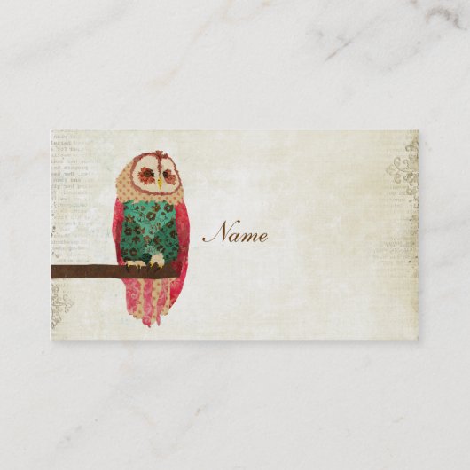 ローザのヴィンテージのフクロウの名刺かラベル 名刺 (裏面)