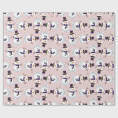 ローザの背景にシリンダを持つ可愛い雪だるま ラッピングペーパー (フラット)