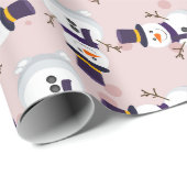 ローザの背景にシリンダを持つ可愛い雪だるま ラッピングペーパー (ロールコーナー)