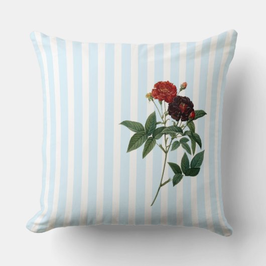 ローザガリカヴァンイーデンアイボリー&ブルーストリップ クッション (正面)