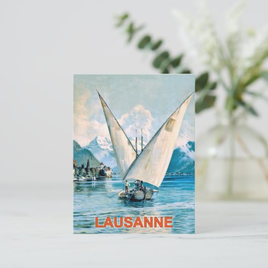 ローザンヌ，ジュネーブ湖，スイス，ヴィンテージ旅行 ポストカード (スタンド正面)