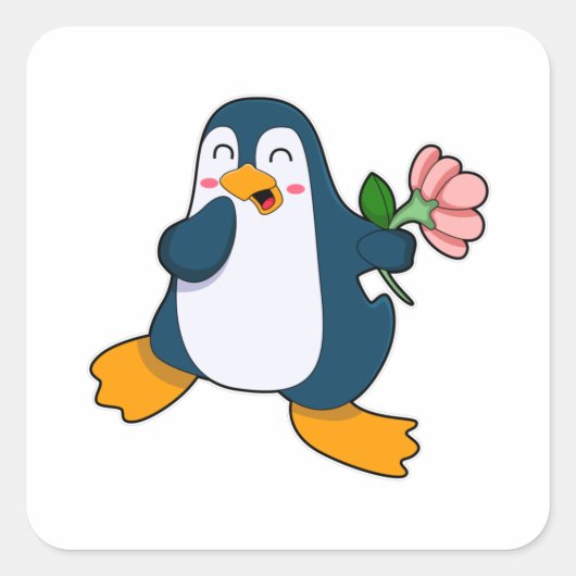 ローザ花を持つペンギン スクエアシール (正面)