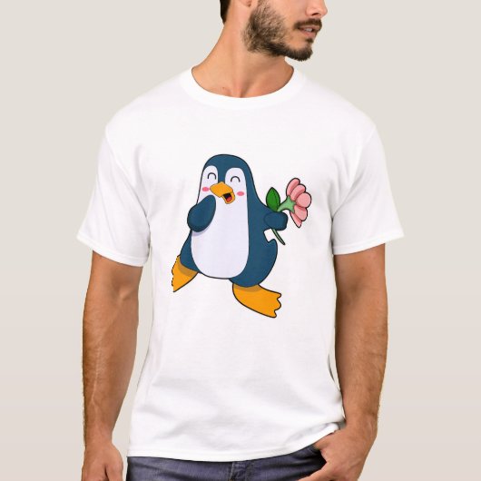 ローザ花を持つペンギン Tシャツ (正面)