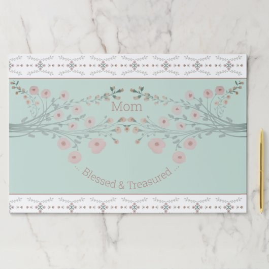 ロージーエレガントピンクとブルーのファンシー紙ランチョンマット ペーパーパッド (インサイチュ)