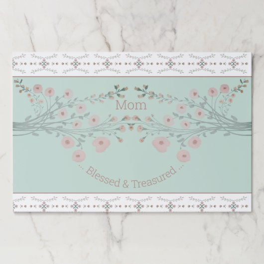 ロージーエレガントピンクとブルーのファンシー紙ランチョンマット ペーパーパッド (正面)