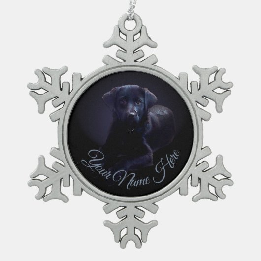 ロージーオーナメント子犬クリスマスデコレーション スノーフレークピューターオーナメント (正面)